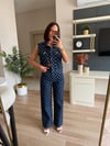 Lacivert Puantiye Desenli Denim Takım