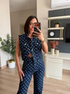 Lacivert Puantiye Desenli Denim Takım