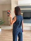 Lacivert Puantiye Desenli Denim Takım