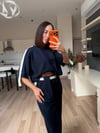 Lacivert Şeritli Pantolon&Crop Takım