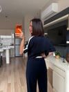Lacivert Şeritli Pantolon&Crop Takım