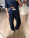 Lacivert Şeritli Pantolon&Crop Takım