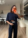 Lacivert Şeritli Pantolon&Crop Takım