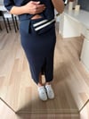 Lacivert Şeritli Tasarım Etek&Crop Takım