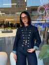 Lacivert Süslü Düğmeli Denim Ceket