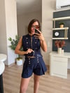 Lacivert Top Düğmeli Tasarım Yelek Şort Takım