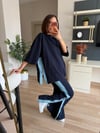 Lacivert Yanları Denim Şeritli Oversize Takım