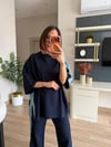 Lacivert Yanları Denim Şeritli Oversize Takım