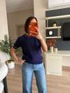Lacivert Yuvarlak Yaka Kısa Kollu Triko 