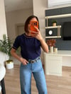 Lacivert Yuvarlak Yaka Kısa Kollu Triko 