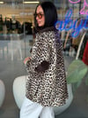 Leopar Desenli Yakası Dirseği Kadife Detaylı Trench