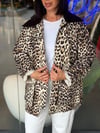 Leopar Desenli Yakası Dirseği Kadife Detaylı Trench