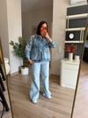 Leopar Detaylı Oversize Denim Ceket
