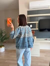 Leopar Detaylı Oversize Denim Ceket