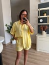 Limon Sarı Taşlı Şort Gömlek Takım