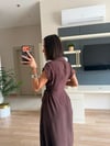 Marka Model Acı Kahve Yanları Bağlamalı Tensel Elbise
