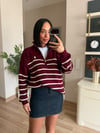 Marka Model Bordo Çizgili Dik Yaka Triko