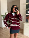 Marka Model Bordo Çizgili Dik Yaka Triko