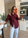 Marka Model Bordo Yanı Büzgülü Taşlı Gömlek