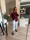 Marka Model Bordo Yanı Büzgülü Taşlı Gömlek