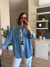 Marka Model İşlemeli Tensel Denim Gömlek