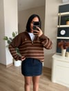 Marka Model Kahve Çizgili Dik Yaka Triko