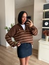 Marka Model Kahve Çizgili Dik Yaka Triko