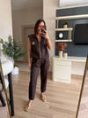 Marka model kahve yıldız işlemli yelek pantolon takım