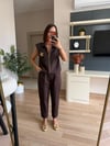 Marka model kahve yıldız işlemli yelek pantolon takım