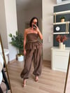 Marka Model Kahverengi Balon Bluz Şalvar Pantolon Takım