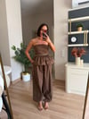 Marka Model Kahverengi Balon Bluz Şalvar Pantolon Takım