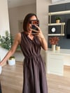 Marka Model Kahverengi Yakası Deri Detaylı Elbise