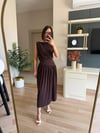 Marka Model Kahverengi Yan Kuşaklı Elbise
