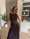 Marka Model Kahverengi Yan Kuşaklı Elbise