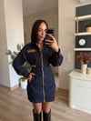 Marka Model Koyu Lacivert Deri Detaylı Denim Elbise