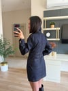 Marka Model Koyu Lacivert Deri Detaylı Denim Elbise