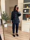 Marka Model Koyu Lacivert Dik Yakalı Denim Ceket Pantolon Takım