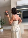 Marka Model Krem Keten İşlemeli Crop Etek Takım