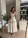 Marka Model Krem Keten İşlemeli Crop Etek Takım