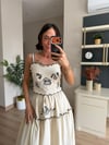 Marka Model Krem Keten İşlemeli Crop Etek Takım