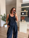 Marka Model Lacivert Beli Büzgülü Bluz Pantolon Takım