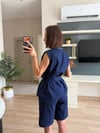 Marka Model Lacivert Boncuklu Payetli Keten Gömlekli Takım