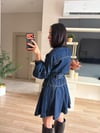 Marka Model Lacivert Dik Yakalı Denim Elbise