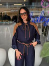Marka Model Lacivert Yakası Bağlamalı Mix Gömlek Pantolon Takım