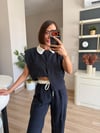 Marka Model Lacivert Yakası Örgü Detaylı Takım