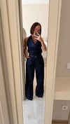 Marka Model Sırt Dekolteli Denim Tulum