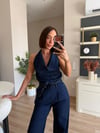 Marka Model Sırt Dekolteli Denim Tulum