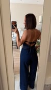 Marka Model Sırt Dekolteli Denim Tulum