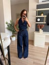Marka Model Sırt Dekolteli Denim Tulum