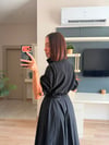Marka Model Siyah Beli Lastikli Fermuarlı Elbise